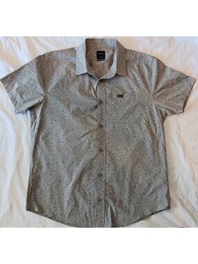 RVCA Slim Fit Short Sleeve Button Up Cotton Shirt Gray M